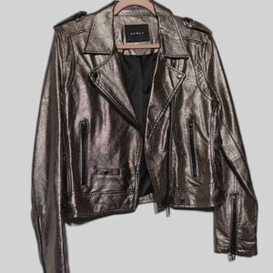 Blank NYC Womens Medium Metallic Gold Faux Leather Moto Jacket Biker Vegan Sz 8